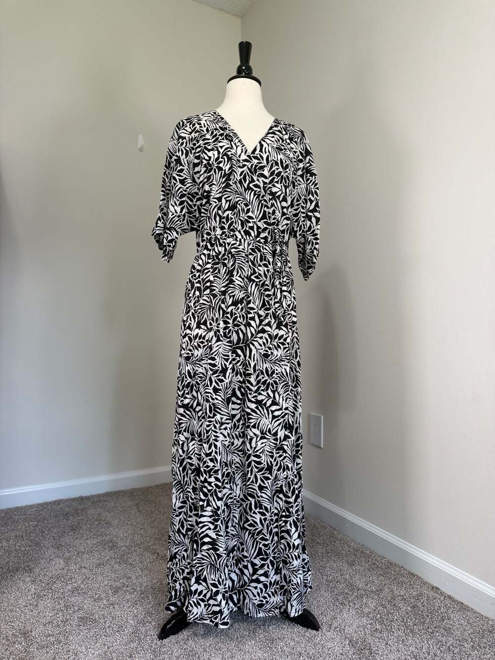 Swim 365 Tropical Palm Leaf Maxi Dress Black White Plus Size 18/20 Resort Boho